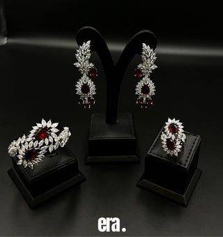 Era Fellah Luxury Red Bridal Set - Rhodium-Plated Zircon Jewelry