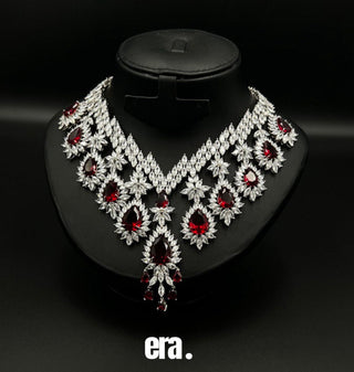 Era Fellah Luxury Red Bridal Set - Rhodium-Plated Zircon Jewelry